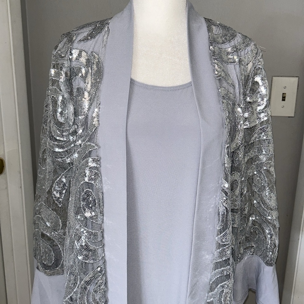 R&M Richards Scoop Neck 3/4 Sleeve Embellished Sequin 2-Piece Jacket Dress 10 - Picture 6 of 9